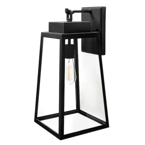 hampton-bay-w2205-31-corbin-medium-20-in-modern-1-light-black-hardwired-outdoor-tapered-wall-lantern-sconce-with-clear-glass
