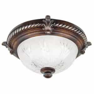 Hampton Bay 08058 Bercello Estates 15 in. 2-Light Volterra Bronze Flush Mount with Etched Glass Shade