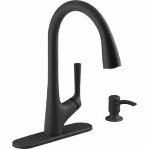 KOHLER K-R22968-SD-BL Elmbrook Single-Handle Pull-Down Sprayer Kitchen Faucet in Matte Black