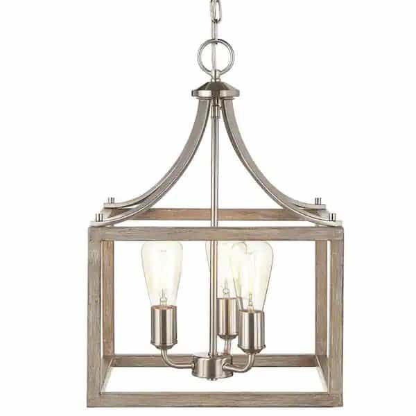 Hampton Bay 7948HBBNDI Boswell Quarter 3-Light Brushed Nickel Pendant with Weathered Wood Accents