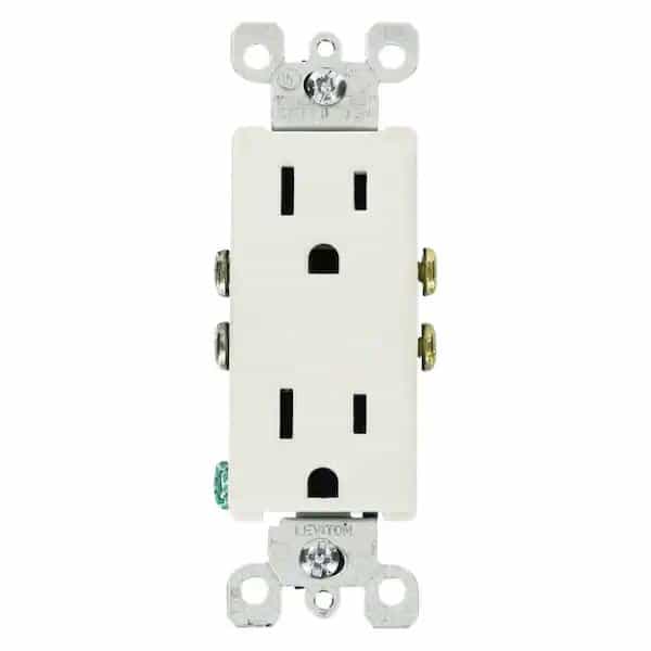 Leviton M24-05325-WMP Decora 15 Amp Residential Grade Grounding Duplex Outlet, White (10-Pack)