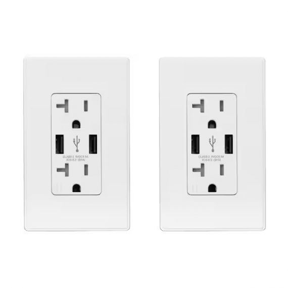 elegrp-r1820d50aa-wh2-25-watt-20-amp-dual-type-a-usb-duplex-wall-outlet-wall-plate-included-white-2-pack