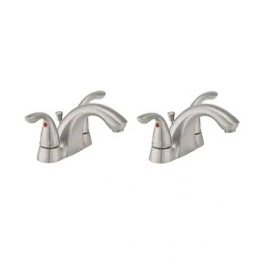 Glacier Bay 1006 878 806 Builders 4 in. Centerset 2-Handle Low-Arc Bathroom Faucet in Brushed Nickel (2-Pack)