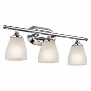 KICHLER 5448CH Ansonia 8 in. 3-Light Chrome Bathroom Vanity Light with Etched Glass Shade