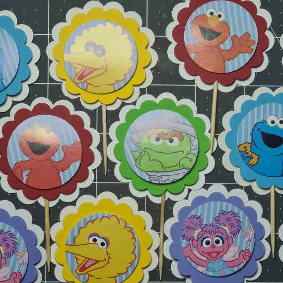 Sesame Street Birthday Party Muppets 12 cupcake toppers triple layered