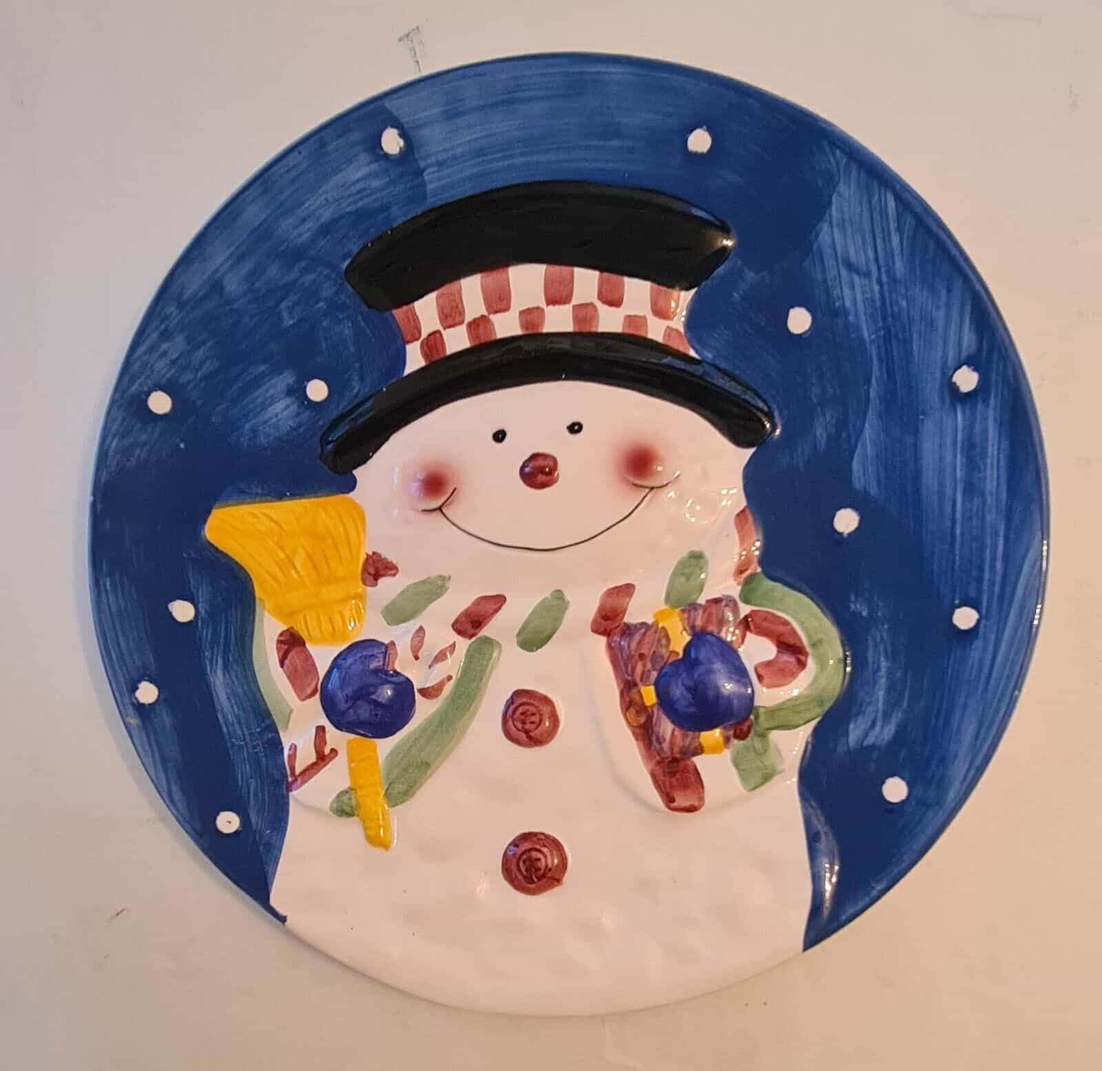 SNOWMAN 12″ Treat Tray Cookie SERVING Platter WORLD BAZAARS  BTVL