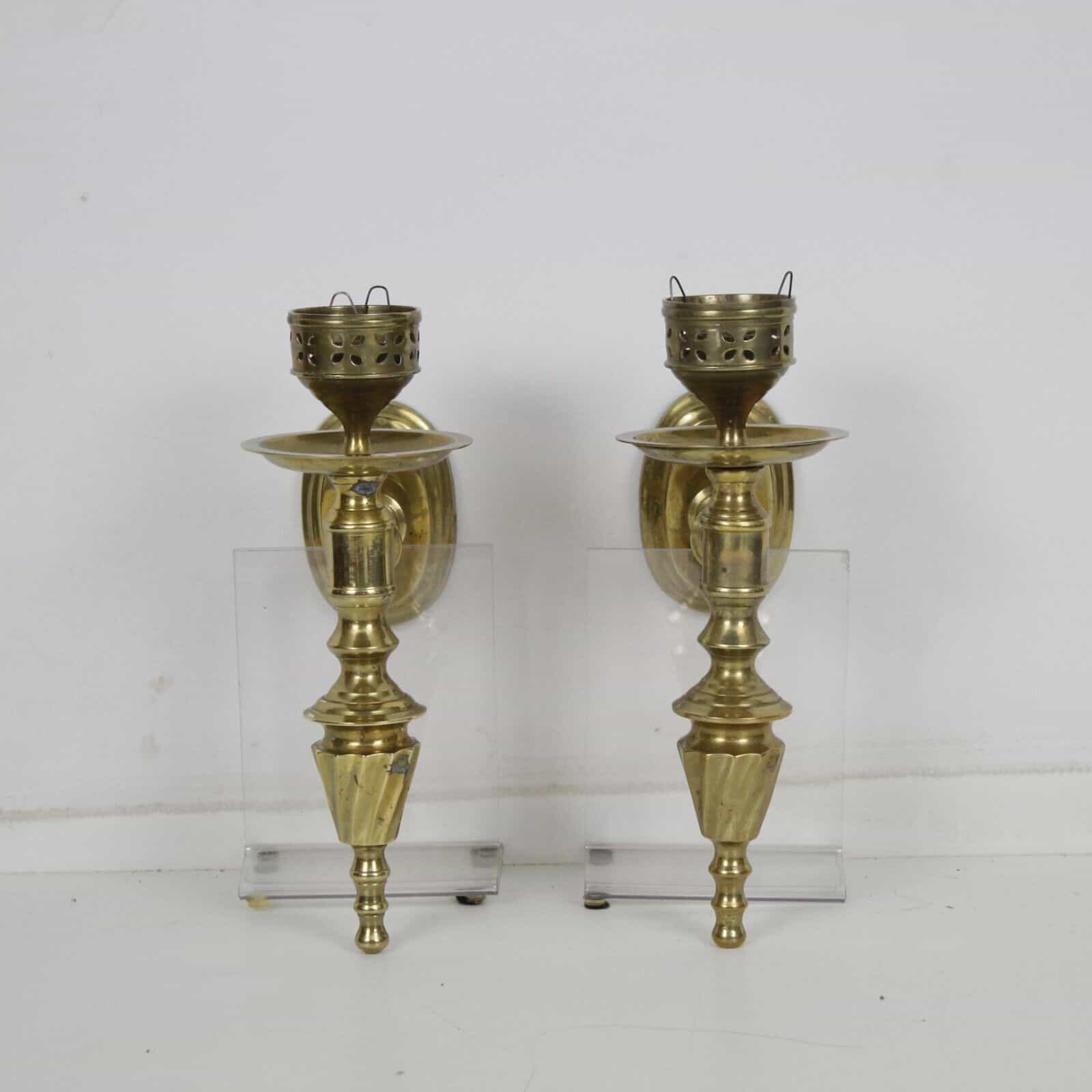 Vintage Pair of Brass 10″  Wall SconcesCandle Holders