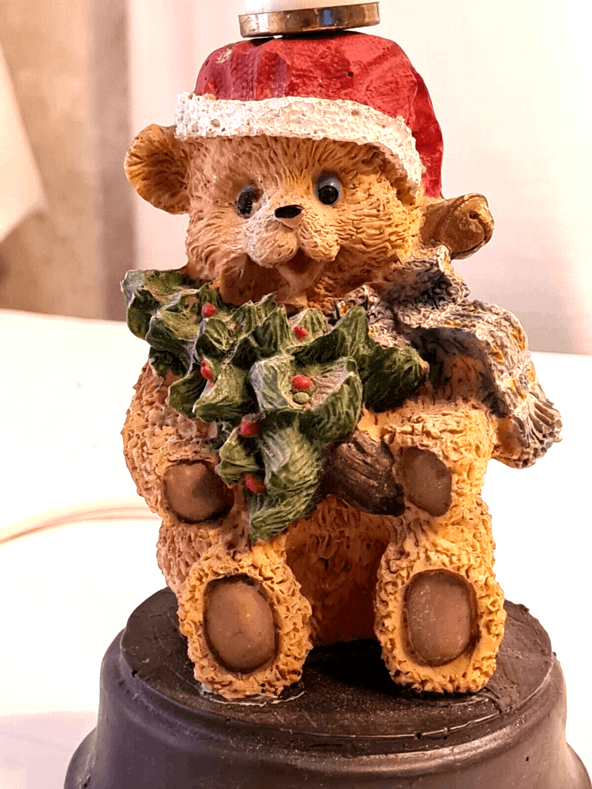 Vintage 8″ Teddy Bear W Christmas Tree Night Light Faux Candlestick Lamp   BTVL