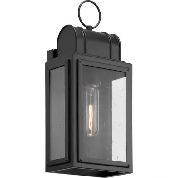 progress-lighting-p560203-031-landstone-1-light-13-5-in-matte-black-outdoor-wall-lantern-with-clear-glass