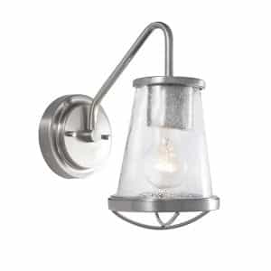 Home Decorators Collection HB2627-35 Georgina 5.75 in. 1-Light Brushed Nickel Industrial Wall Mount Sconce Light with Clear Seeded Glass Shade