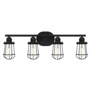 Hampton Bay DSHD19522W Southbourne 28 in. 4-Light Matte Black Vanity Light with Open Steel Cage Frame