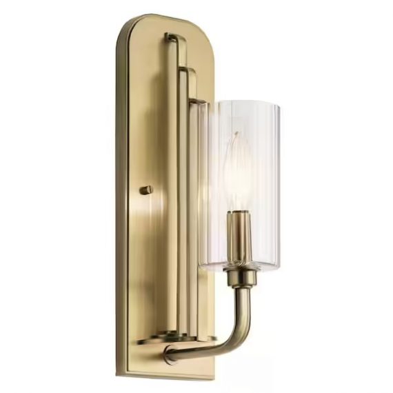 kichler-52415bnb-kimrose-1-light-brushed-natural-brass-hallway-indoor-wall-sconce-with-clear-fluted-glass