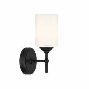Home Decorators Collection 39342-HBBO Ayelen 1-Light Black Wall Sconce Opal White Glass