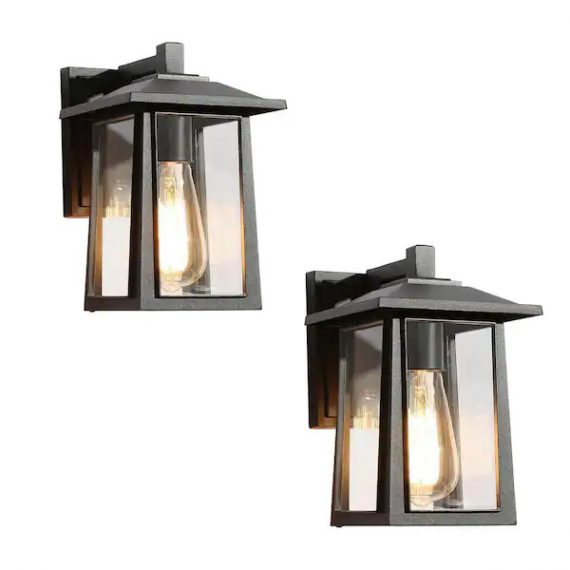 lnc-3qvue2hd1749dp8-1-light-black-hardwired-outdoor-wall-lantern-sconce-with-clear-glass-shade-2-pack
