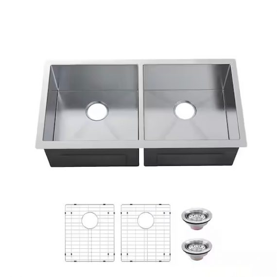 glacier-bay-fsuz3218c0-acc-zero-radius-undermount-16g-stainless-steel-32-in-50-50-double-bowl-kitchen-sink-with-accessories