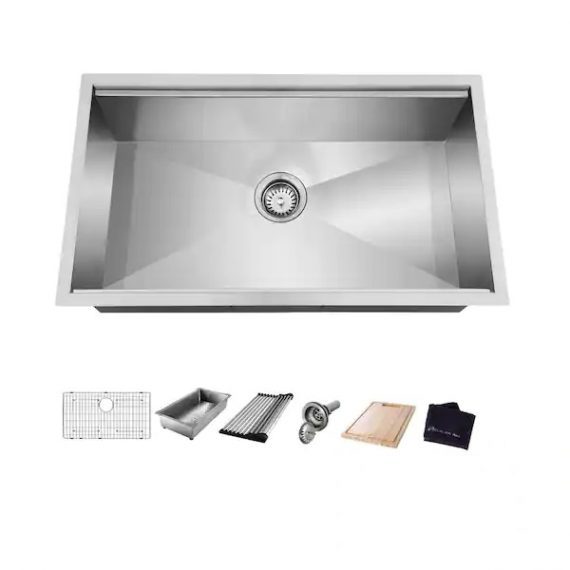 glacier-bay-4303f-zero-radius-undermount-18g-stainless-steel-27-in-single-bowl-workstation-kitchen-sink-with-accessories
