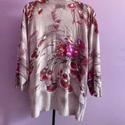 c-d-daniels-purple-floral-3-4-sleeve-sweater-size-2xl