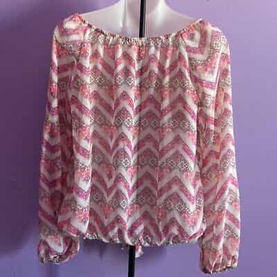 nobo-chevron-pattern-pink-peasant-blouse-size-m