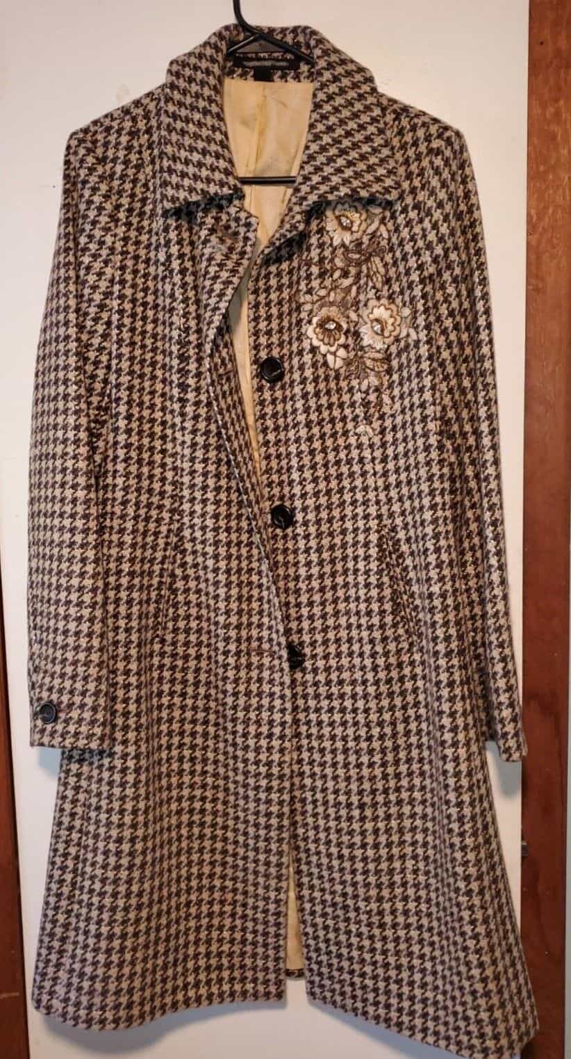 express-design-studio-brown-hounds-tooth-vintage-full-length-coat-size-m