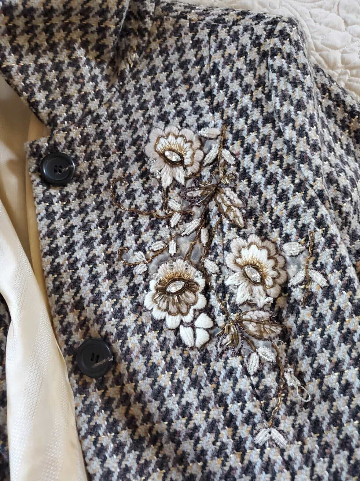 express-design-studio-brown-hounds-tooth-vintage-full-length-coat-size-m