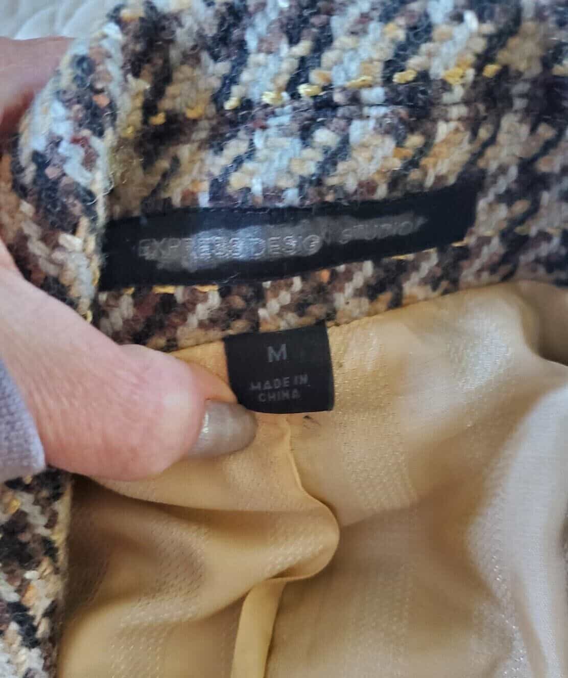 express-design-studio-brown-hounds-tooth-vintage-full-length-coat-size-m