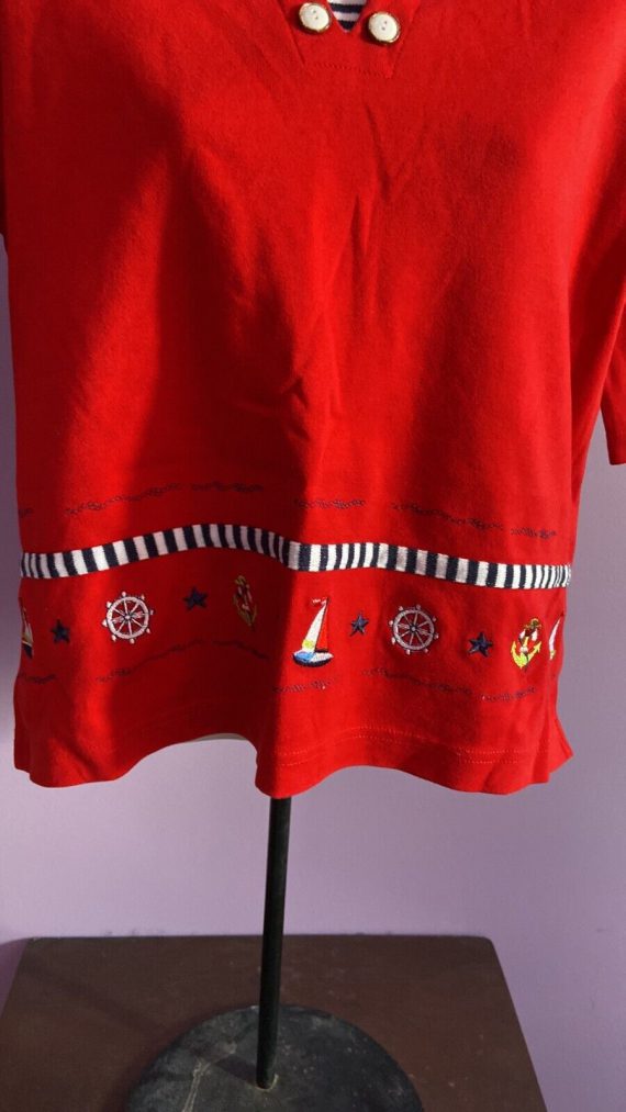 bonworth-red-nautical-theme-blouse-size-xs