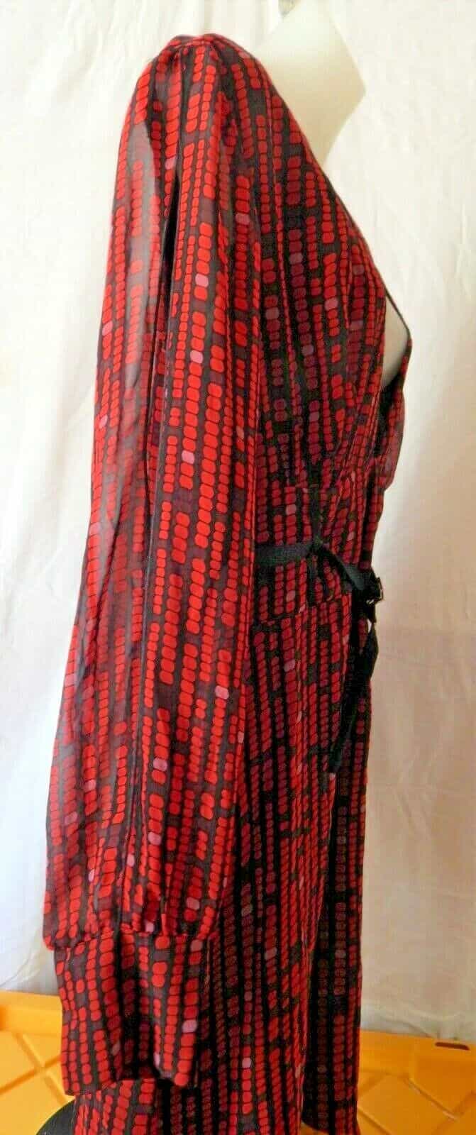 fredericks-of-hollywood-plunging-v-neck-red-black-belted-dress-size-16