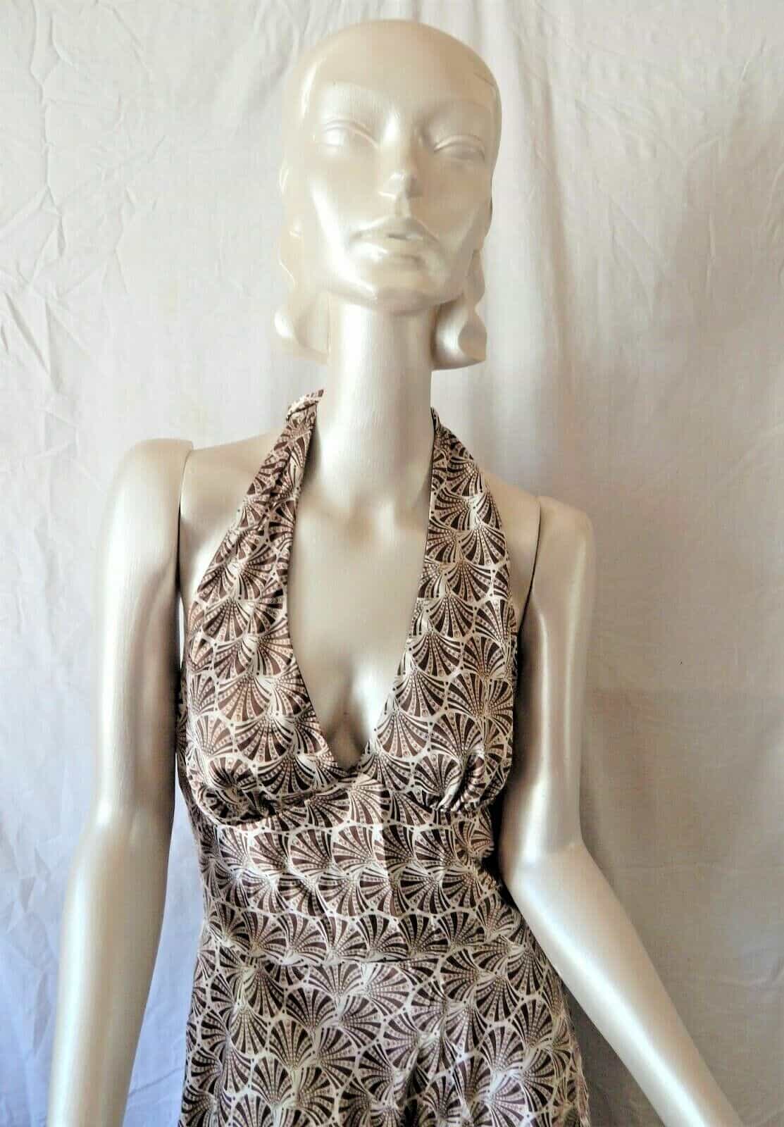 alyn-paige-brown-sea-shell-pattern-halter-dress-size-9-10