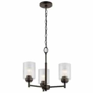 KICHLER 44029OZ Winslow 3-Light Olde Bronze Contemporary Dining Room Mini Chandelier with Clear Seeded Glass Shade