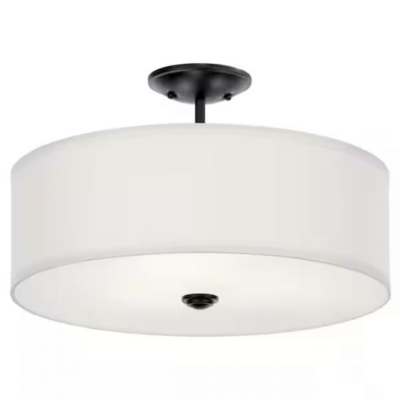 kichler-43692bk-shailene-18-in-round-3-light-black-drum-hallway-semi-flush-mount-ceiling-light-with-white-microfiber-shade