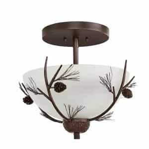 Hampton Bay RSC01218-13F Spruce Lodge 15 in. 2-Light Handmade Finish Pinecone Convertible Semi-Flush Mount
