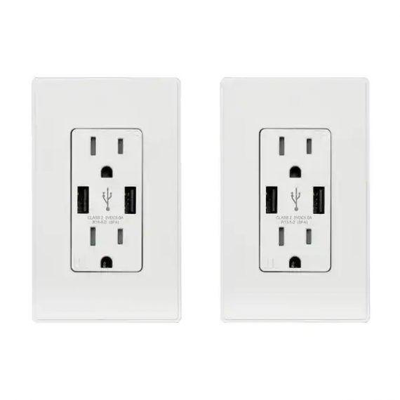 elegrp-r1815d50aa-wh2-25-watt-15-amp-dual-type-a-usb-duplex-wall-outlet-wall-plate-included-white-2-pack