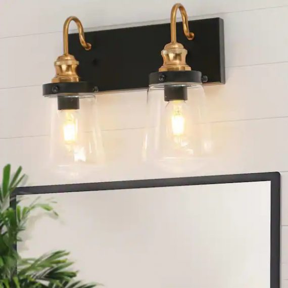 uolfin-p7nnyrhd23798i3-modern-industrial-bathroom-wall-sconce-2-light-black-and-gold-transitional-bell-vanity-light-with-clear-glass-shades