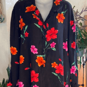 Blair Boutique Black Floral Button Down Long Sleeve Blouse/Top Size XL