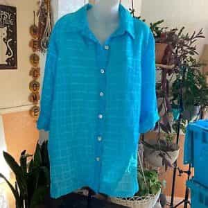 Blair Button Down Casual Blouse Aqua Blue Size XL