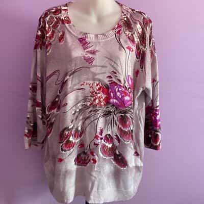 C.D. Daniels Purple Floral 3/4 Sleeve Sweater Size 2XL