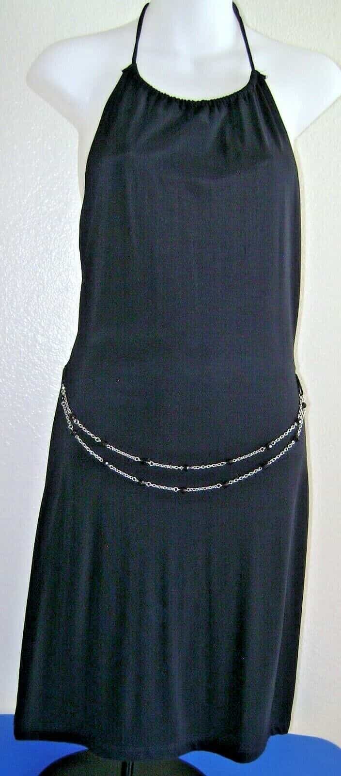 Charlotte Russe Black Halter Silver  Chain Accents Dress Size M