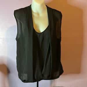 Deletta Black Sheer Draped Sleeveless Blouse Size Large