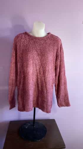 Denim & Co. Fuzzy Raspberry Long Sleeve Pullover Sweater Size Medium