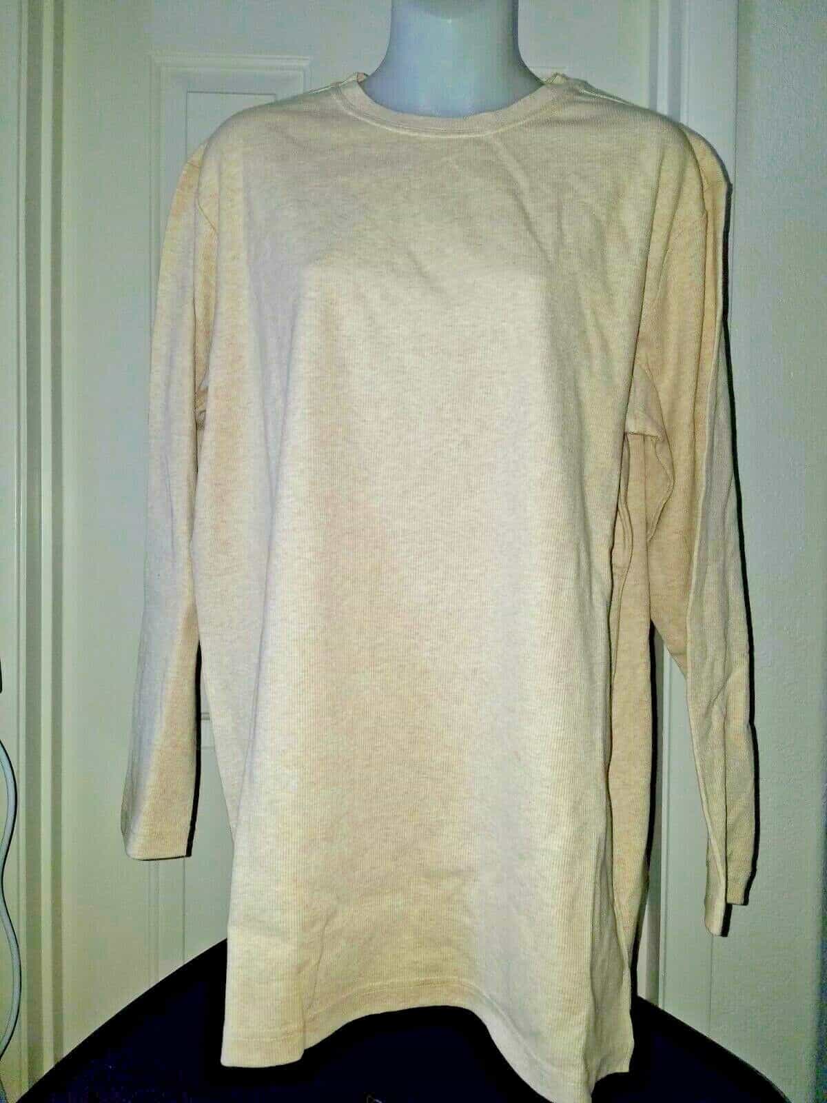 Denim & Co.  Ribbed Crew Neck Long Sleeve  Blouse Oatmeal Size Small