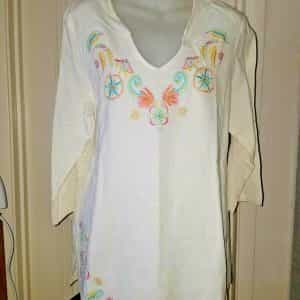 Denim & Co.  White Embroidered Blouse Size Large