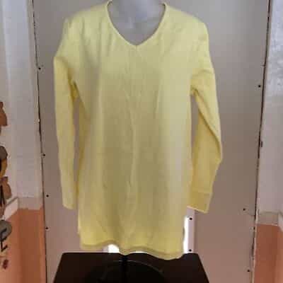 Denim & Co. Yellow Long Sleeve Ribbed V-Neck Blouse Size Medium