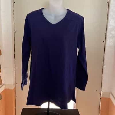 Denim & Company Ribbed V-neck  Long Sleeve Blouse Dark Blue Size Medium