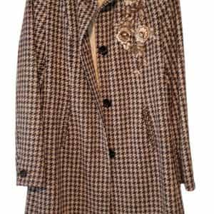 Express Design Studio Brown Hounds tooth Vintage Full Length Coat Size M