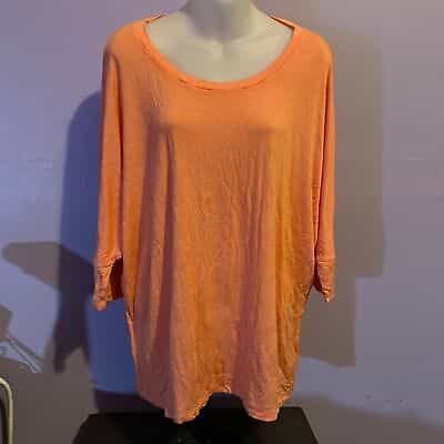Faded Glory Orange 3/4 Sleeve Scoop Neck T-Shirt Size 2XL