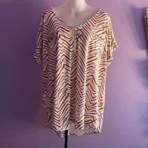 FLOWER & Feather Zebra Print Cap Sleeve Blouse Size 1XL