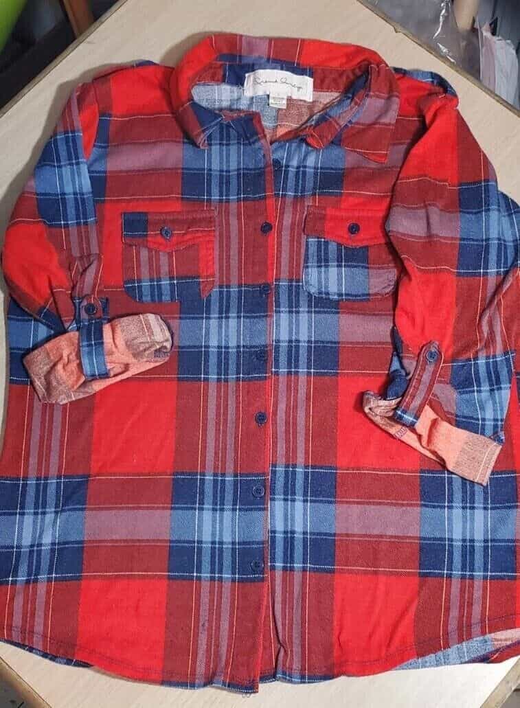 French Laundry Plaid Brushed Flannel Shirt sz L 3/4 sleeve