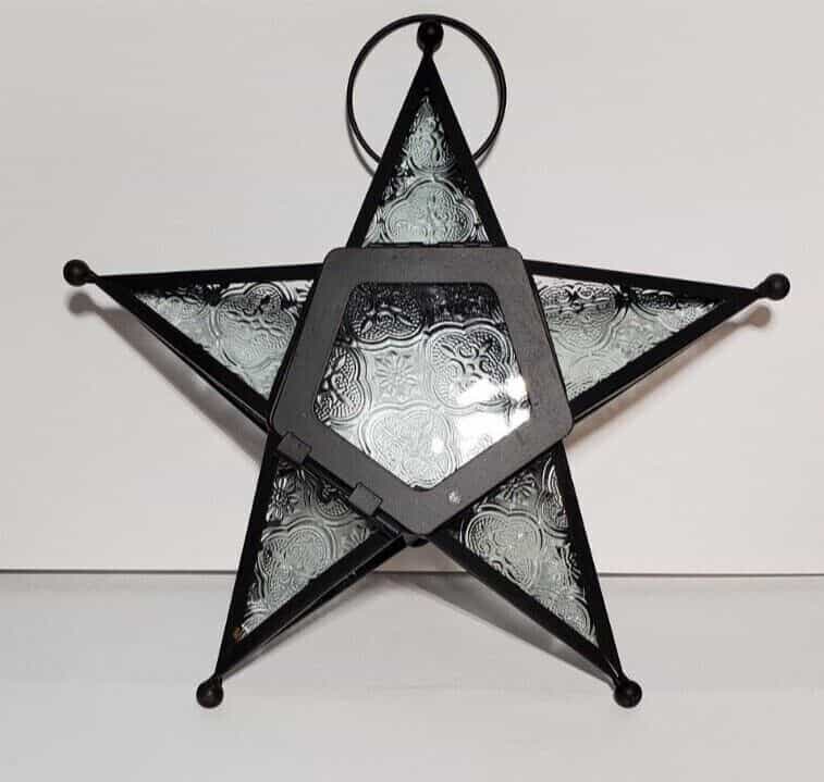 Glass Star Tea Light Holder Lantern Quilted Glass Pattern 