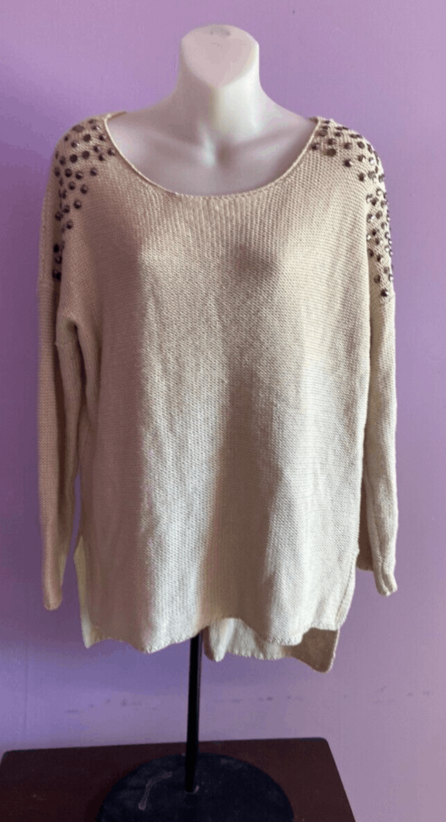 Hot Delicious Beige Long Sleeve Silver Embellishments  Size S/M
