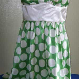 I.N San Francisco Satin Cocktail Dress Green w/White Polka Dots Size 7